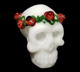 white skull and red rose bowl