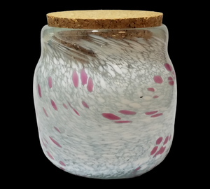 special k glass jar pink and white